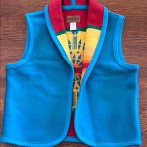 Pendleton Blue Vest with Red and Yellow Accents